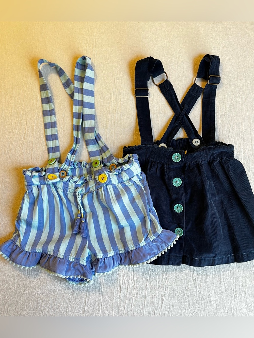 Matilda Jane Girls 4 Bundle Suspender Skirt & Striped Romper Shorts Shortalls